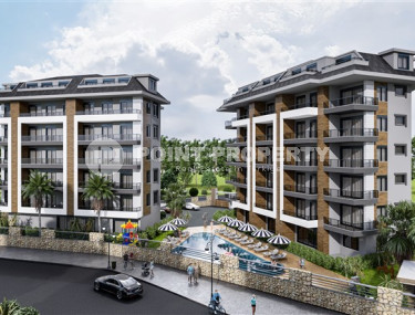 Квартиры разных планировок, 62-135м², в строящемся комплексе, в 550м от моря в районе Тосмур, Алания-id-2096-фото-1