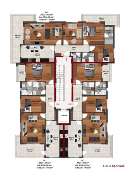 Семейные квартиры, 2+1, 3+1, 4+1, 101-212м², в доме городского типа в горном районе Алании Чиплаклы-id-2222-фото-20