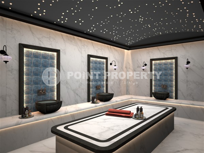 Новая двухкомнатная квартира, 55м², в комплексе на этапе строительства в 800м от моря, Аланья, Каргыджак-id-2358-фото-25