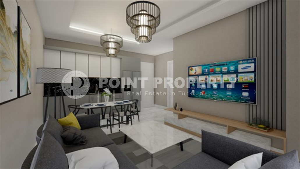 Новая квартира с одной спальней, 50м². в комплексе на этапе строительства в районе Махмутлар, Алания-id-2449-фото-4