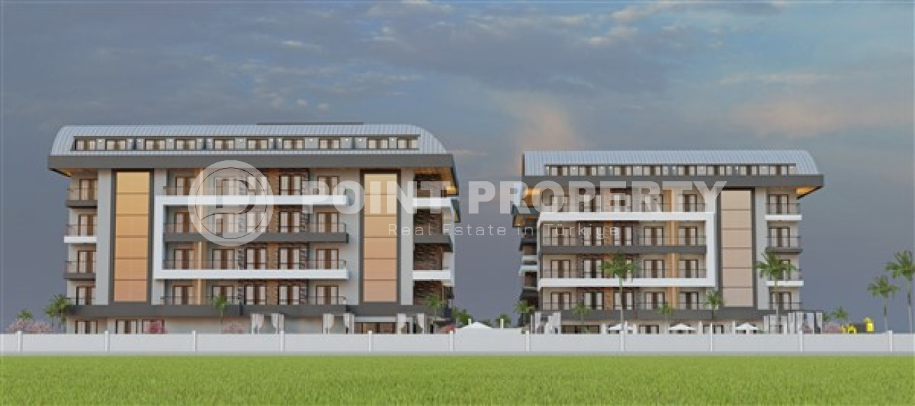 Недорогая квартира небольшой площадью 45 м2 в строящемся комплексе (июнь 2023 года) в районе Оба, Аланья-id-2890-фото-8