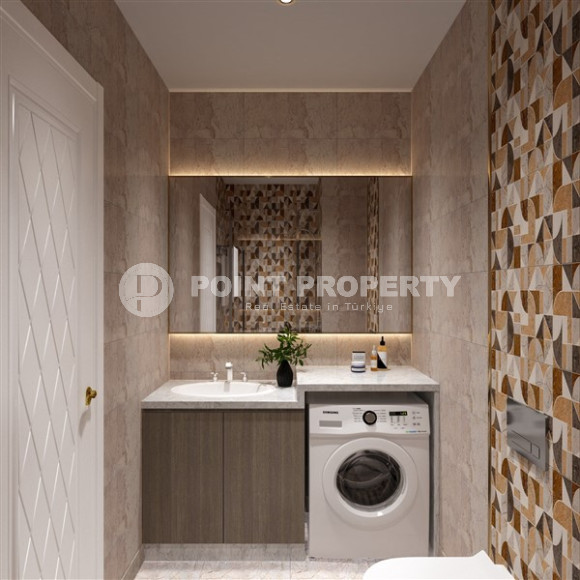 Недорогая квартира небольшой площадью 45 м2 в строящемся комплексе (июнь 2023 года) в районе Оба, Аланья-id-2890-фото-15