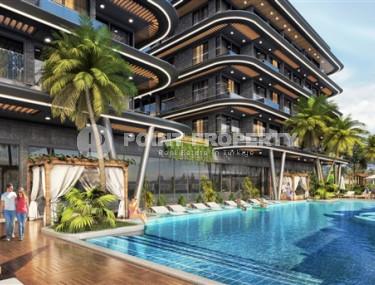 Двухкомнатные апартаменты 45 м2 в роскошном строящемся комплексе в центре Аланьи, Хасбахче-id-3073-фото-4