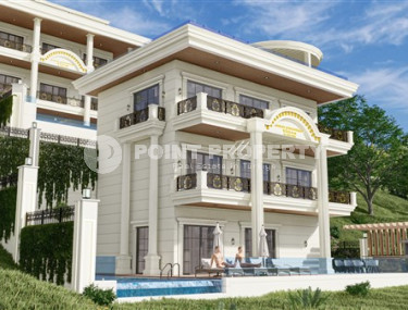 Строящаяся трёхэтажная премиум-вилла 350 м2 в районе Аланьи, Тепе с пятью комнатами-id-3129-фото-2