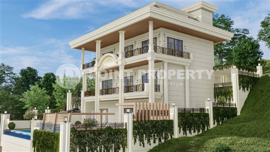 Строящаяся трёхэтажная премиум-вилла 350 м2 в районе Аланьи, Тепе с пятью комнатами-id-3129-фото-11