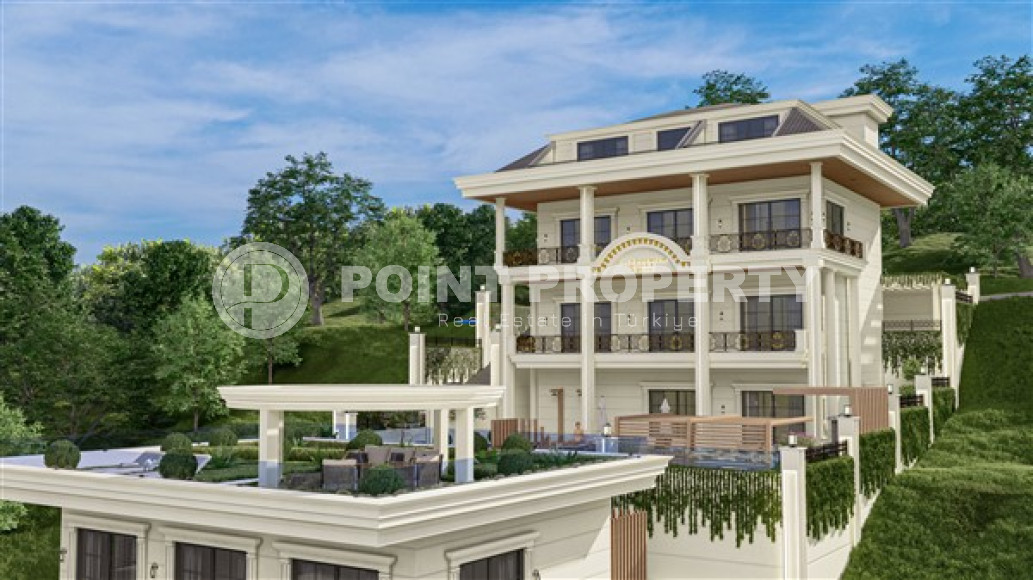 Строящаяся трёхэтажная премиум-вилла 350 м2 в районе Аланьи, Тепе с пятью комнатами-id-3129-фото-12