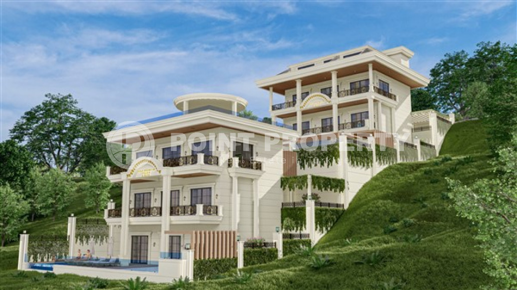 Строящаяся трёхэтажная премиум-вилла 350 м2 в районе Аланьи, Тепе с пятью комнатами-id-3129-фото-13