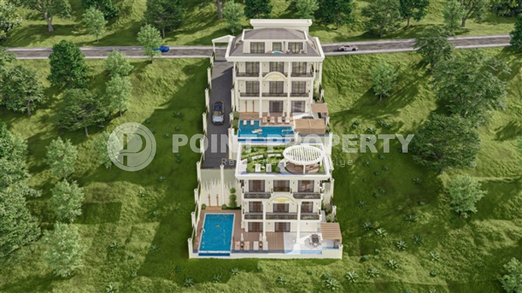 Строящаяся трёхэтажная премиум-вилла 350 м2 в районе Аланьи, Тепе с пятью комнатами-id-3129-фото-14