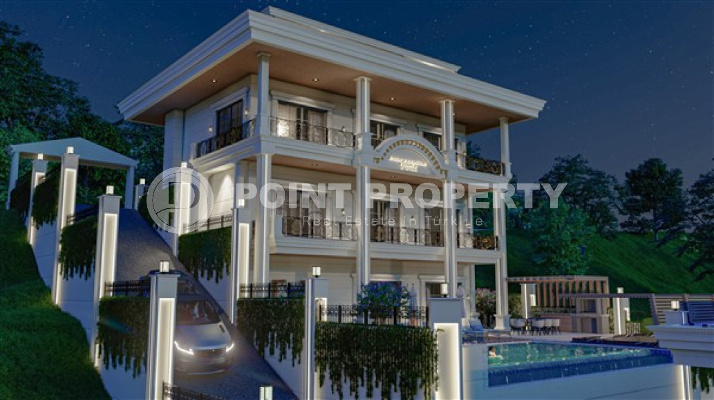 Строящаяся трёхэтажная премиум-вилла 350 м2 в районе Аланьи, Тепе с пятью комнатами-id-3129-фото-24